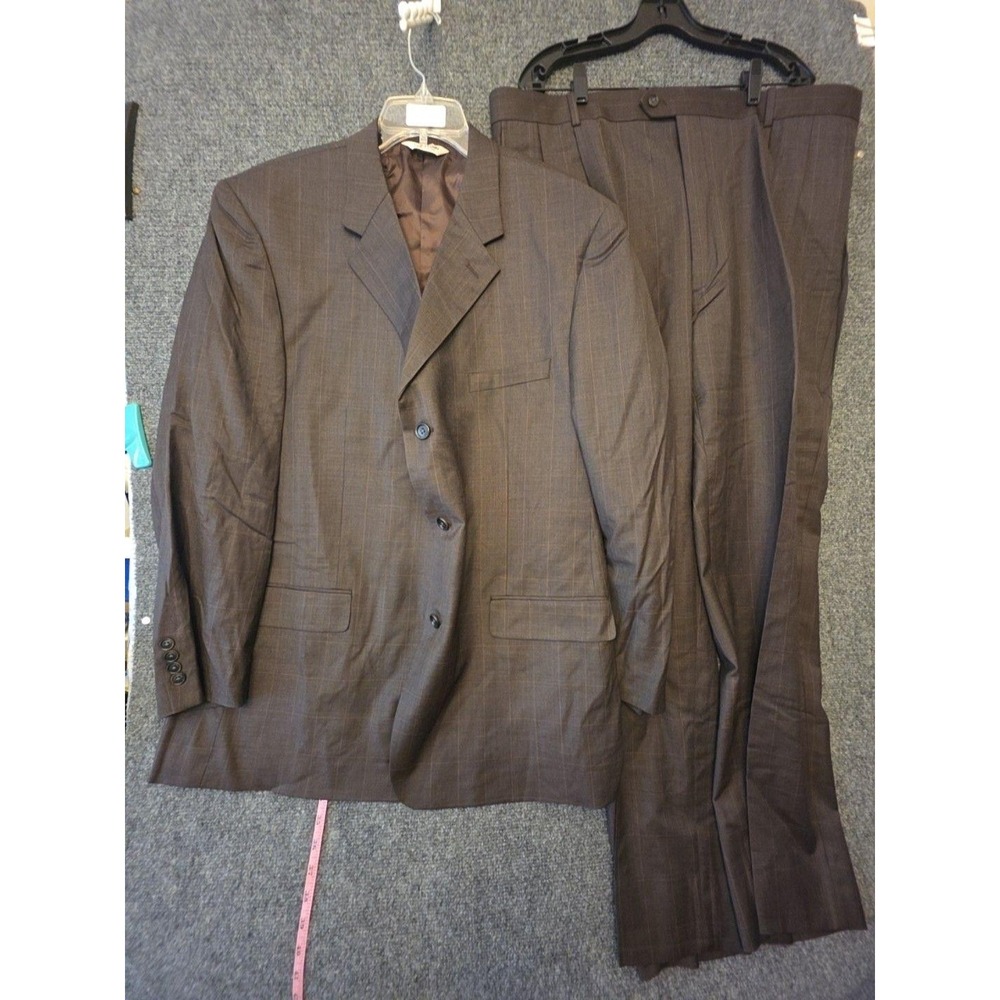 Linea Uomo Suit Mens 48 43x31 Brown Wool Plaid 2 Piece Jacket Pants Super 100s